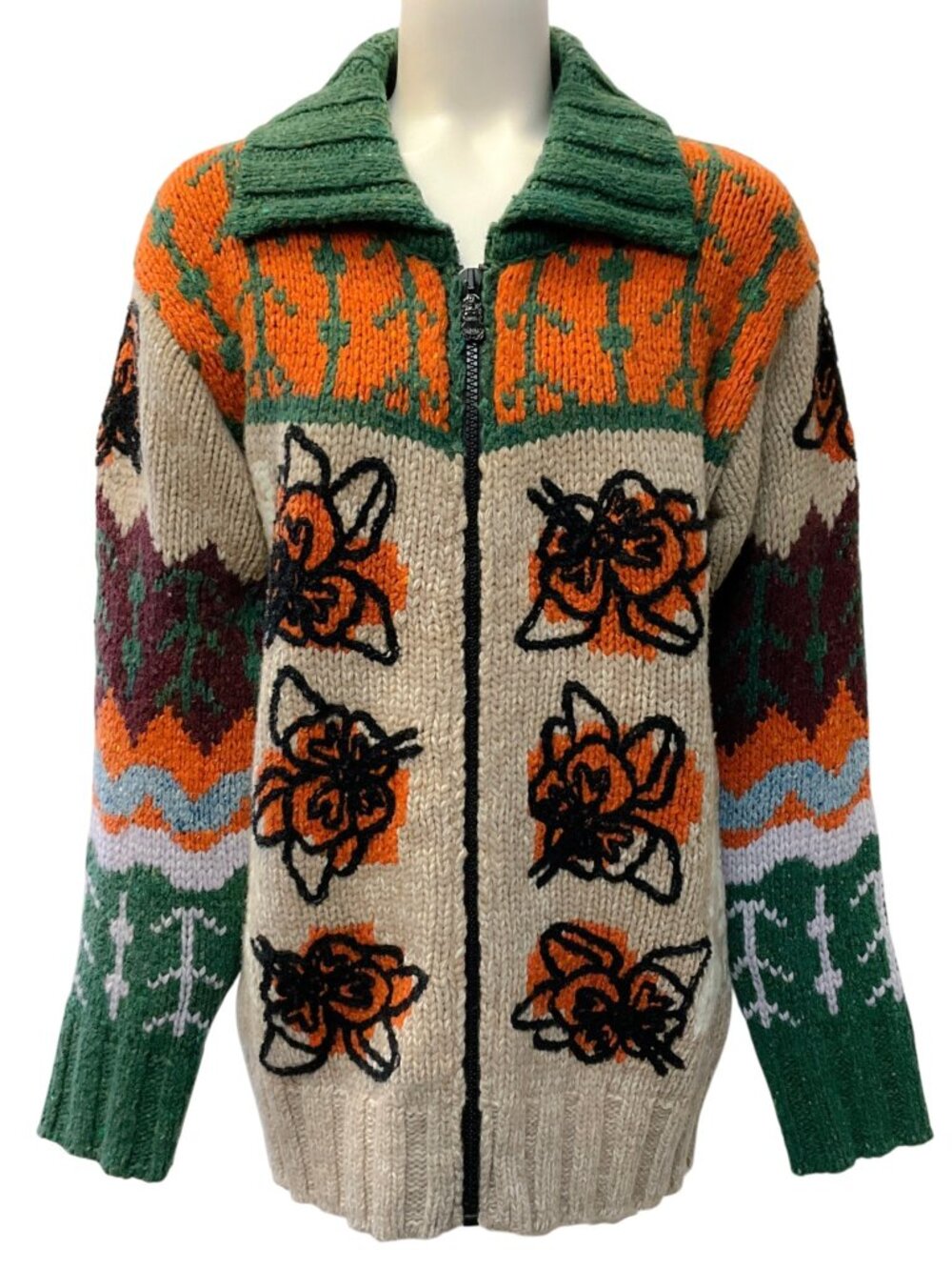 La DoubleJ Camel Multi Wool Embroidered Chalet Cardigan